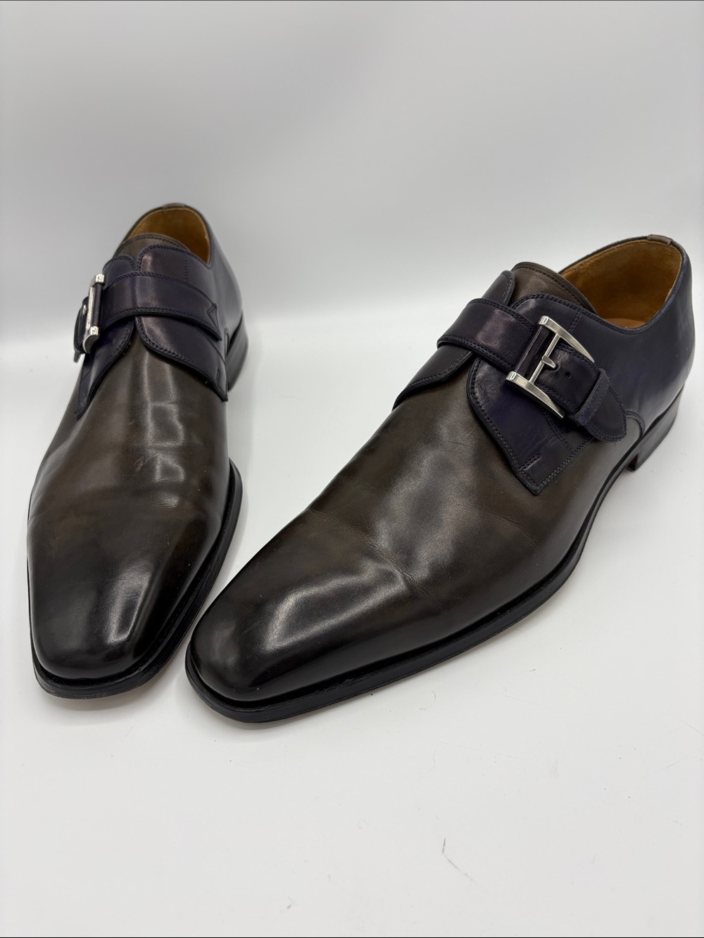Magnanni Marco Leather Single Monk Strap Dress Shoes with Dark Strap - Size 13